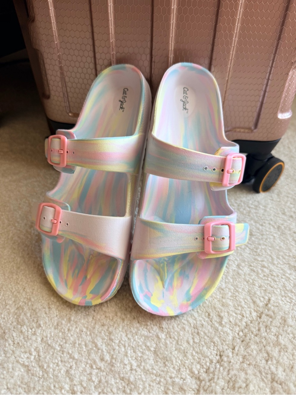 Cat & Jack Pastel Marble Double-Buckle Slide Sandal - Pink/Blue/Yellow
